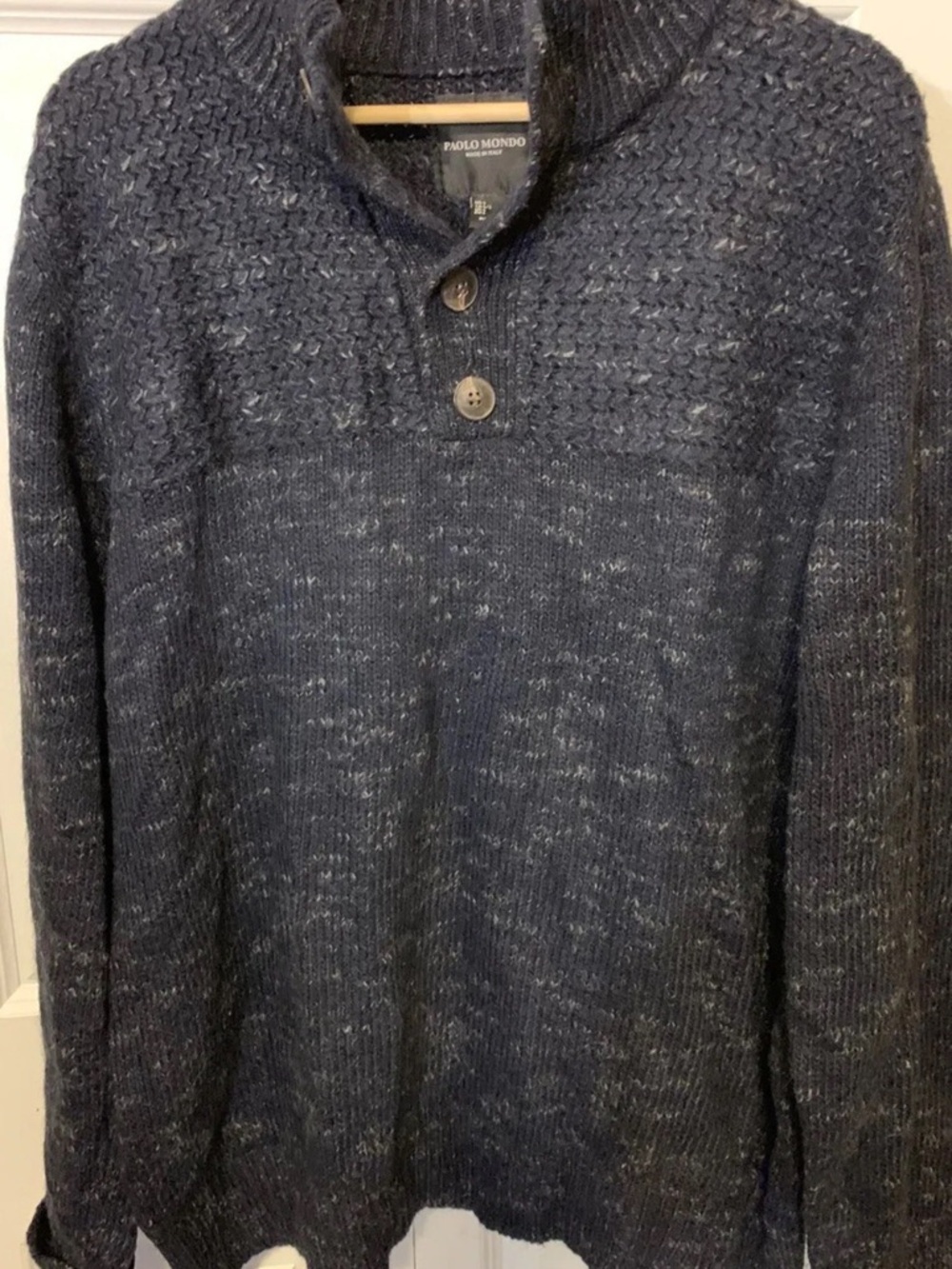 Paolo‎ Mondo Navy Button-Front Shawl Crewneck Sweater